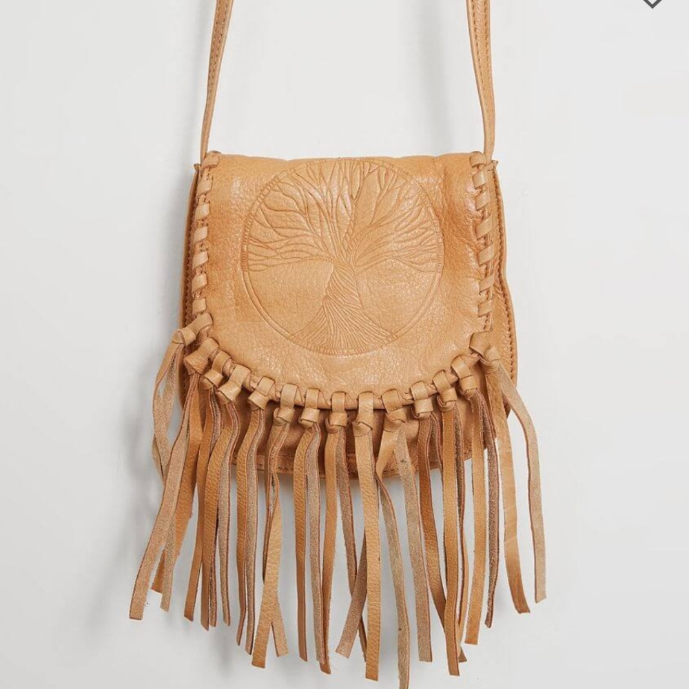 Day & Mood Light Tan Leather Fringe Crossbody Bag